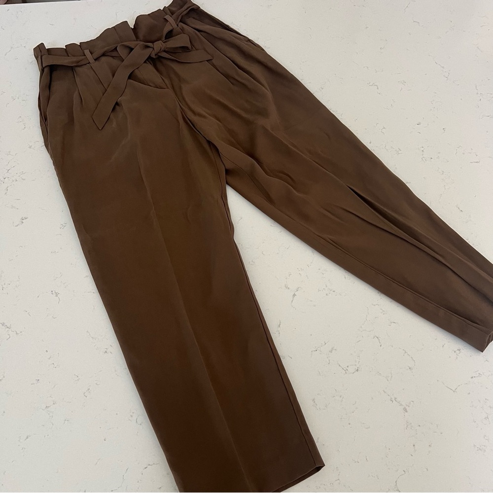 High waist tie brown dress pants